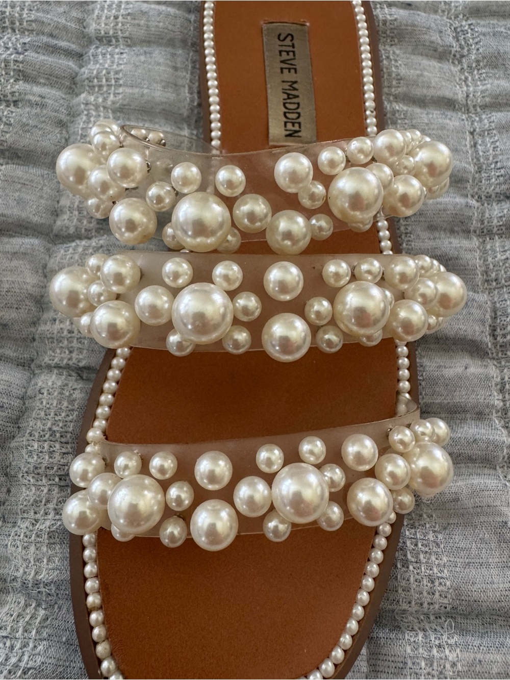 Steve Madden Pearl Embellished Slide Sandals - Picture 3 of 6